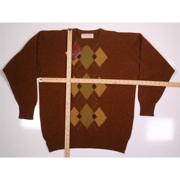 McGeorge of Scotland Brown Argyle Scotland Lambswool Crewneck Sweater Mens Small - Picture 3 of 8
